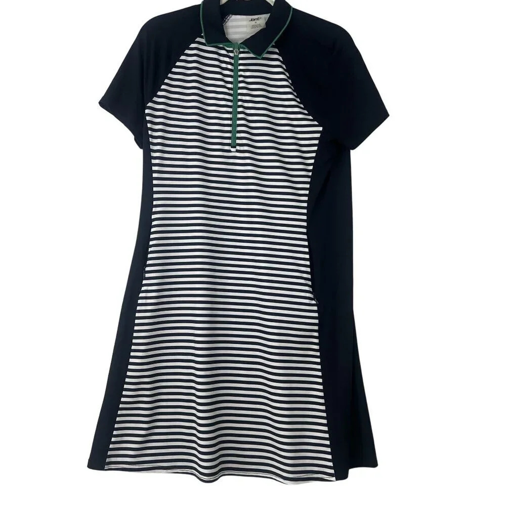 Jofit Women's Golf Tennis Pickleball Dress Navy & White Striped V Neck Short Sle